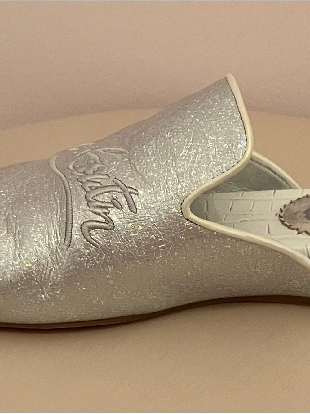 36 1/2 Christian Louboutin Silver Glitter Slip-On Mules with Red Sole - Picture 7 of 13